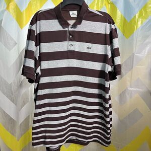 Lacoste Striped Polo Shirt Mens 7 Embroidered Alligator Preppy Short Sleeve FLAW